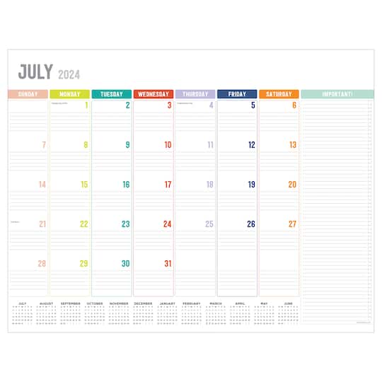 TF Publishing 2024-2025 Large Rainbow Blocks Desk Pad Calendar